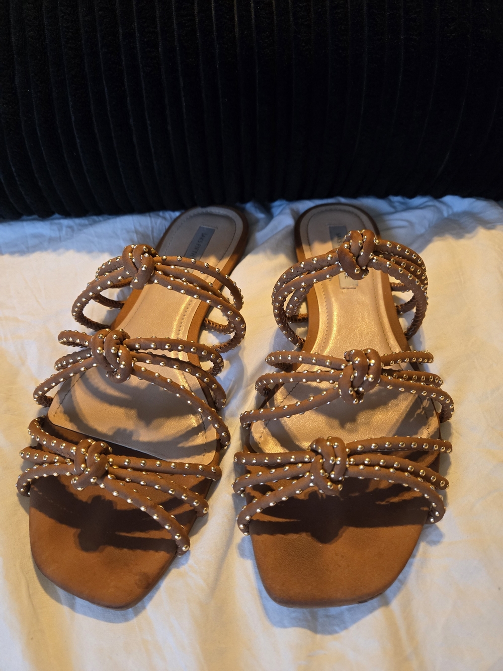 Saks Fifth Avenue Studded Strappy Leather Sandals Brown Size 9M Made in Brazil